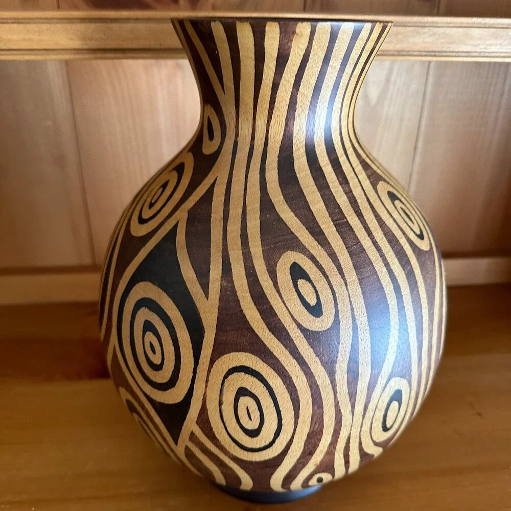 VTG Wooden Global Design Vase 12 in Tall X 10 in Wide X 4.25 in Top Diameter - Picture 4 of 5